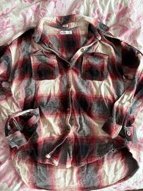 Hollister red and black flannel button up